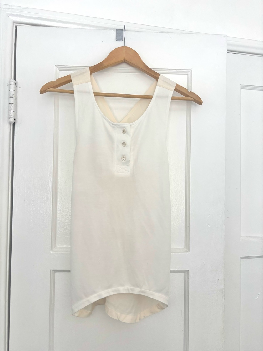 QUINN Sleeveless Cream Two-Tone Cotton & Silk Tank Top